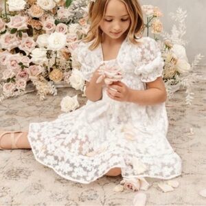 Noralee Embroidered Organza Quinn Dress Sz 10 Puff Short Sleeve Fairy Off White